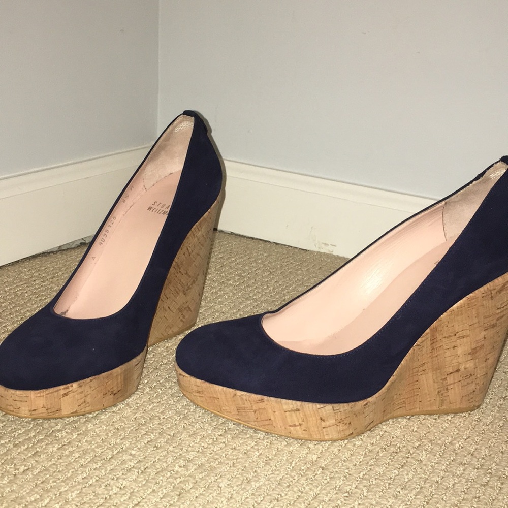 Stuart Weitzman navy suede cork wedge size 8.5 NEW